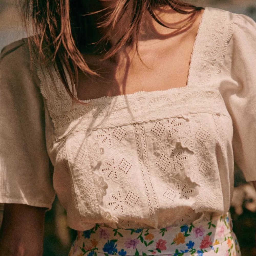 Sezane White Lace Candice Blouse Size 2